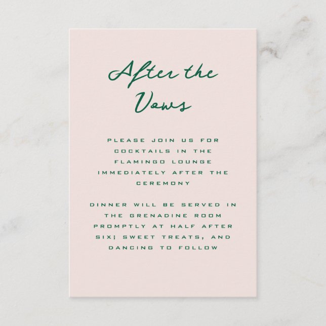 Shell Pink and Green Simple Reception Enclosure Card (Front)