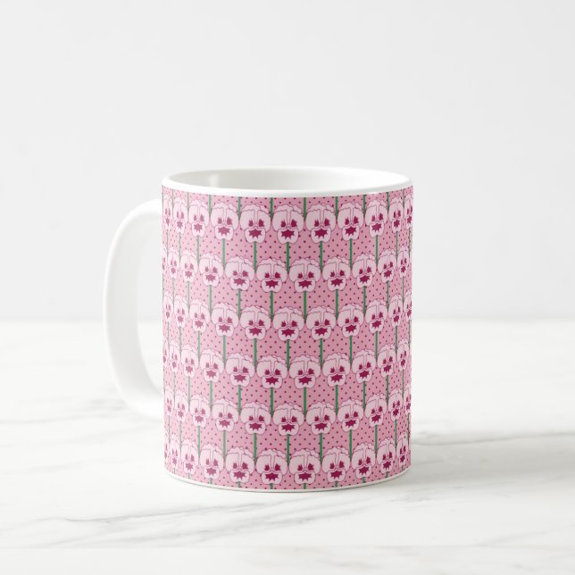 Shell pink pansies - retro wallpaper pattern coffee mug (Front Left)