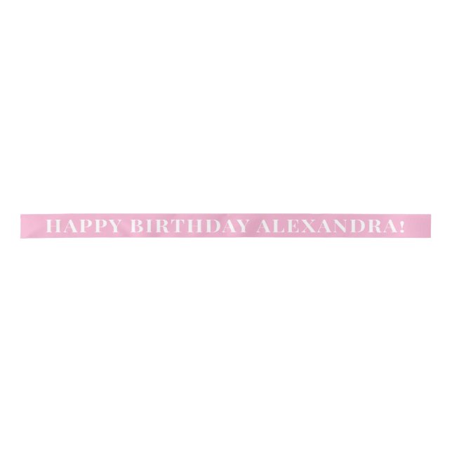 Shell Pink Simple Text Happy Birthday Satin Ribbon (Front)