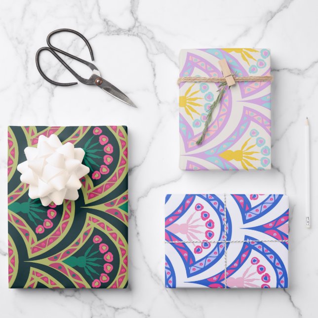 shell shaped colourful pattern wrapping paper sheet (Front)