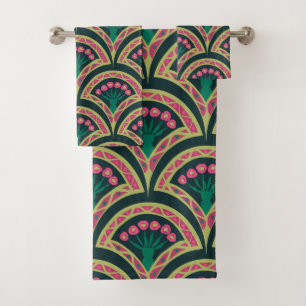 shell shaped green pattern bath towel set