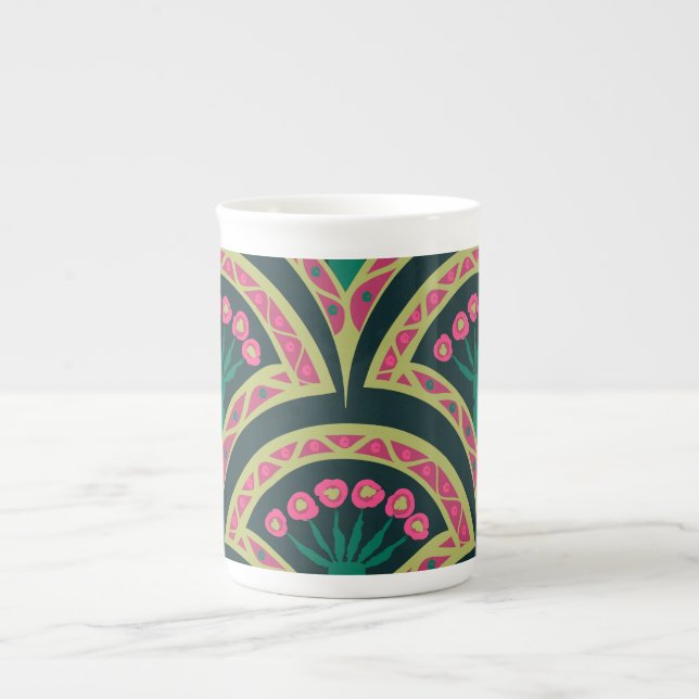 shell shaped green pattern bone china mug (Front)