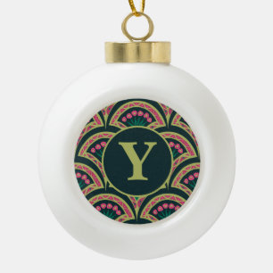 shell shaped green pattern ceramic ball christmas ornament