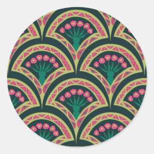 shell shaped green pattern classic round sticker