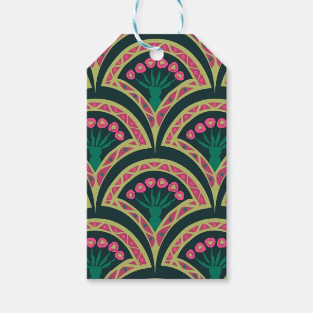 shell shaped green pattern gift tags (Front)
