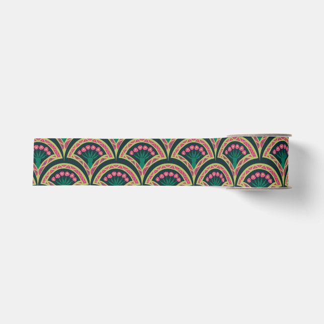 shell shaped green pattern grosgrain ribbon (Front)