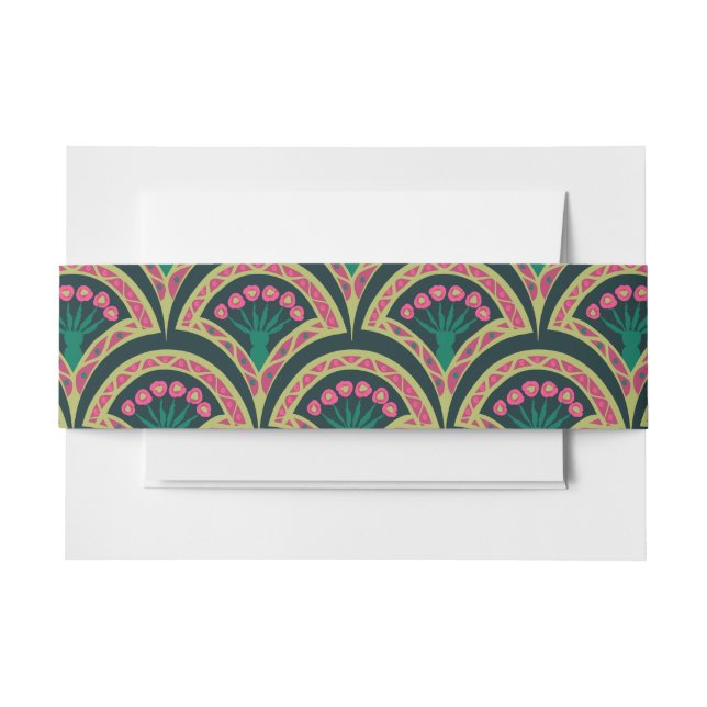 shell shaped green pattern invitation belly band (Front Example)