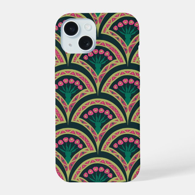 shell shaped green pattern iPhone 15 case (Back)