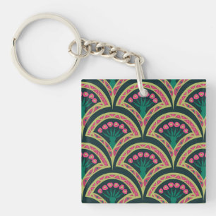 shell shaped green pattern key ring