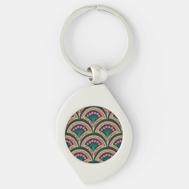shell shaped green pattern key ring (Front)