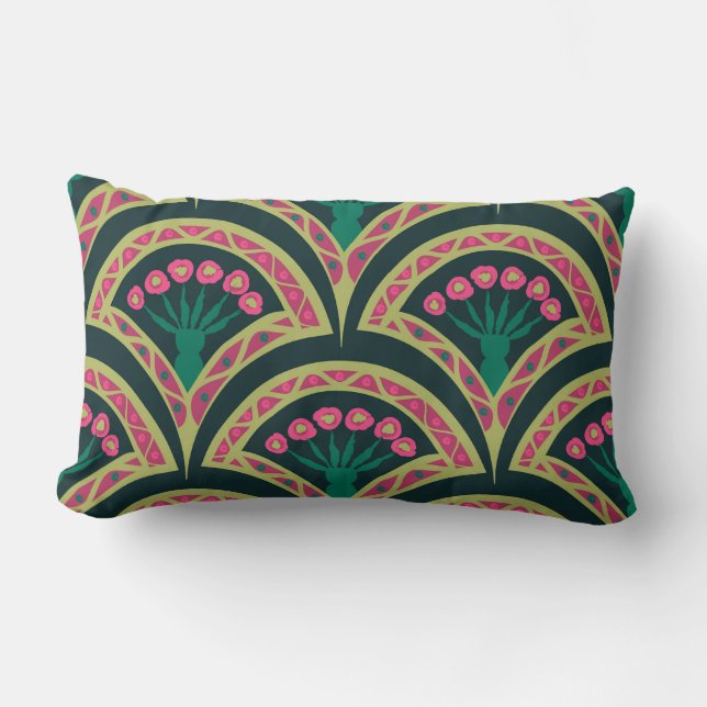 shell shaped green pattern lumbar cushion (Front)