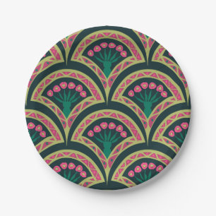 shell shaped green pattern paper plate