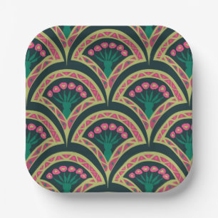 shell shaped green pattern paper plate