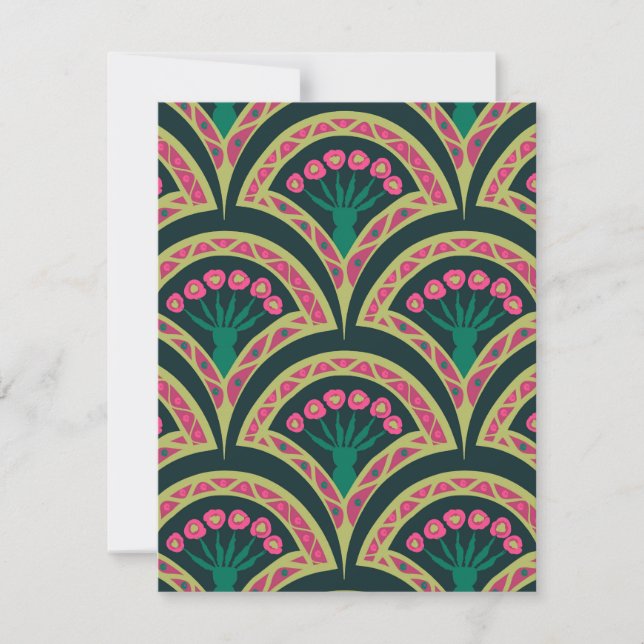 shell shaped green pattern RSVP card (Front)