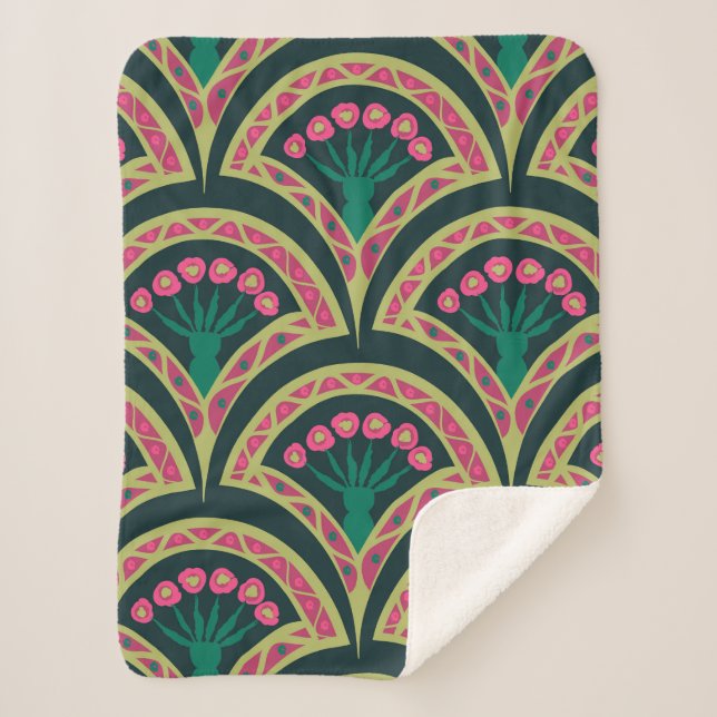 shell shaped green pattern sherpa blanket (Front)