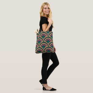 shell shaped green pattern tote bag