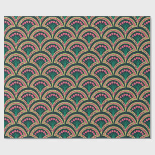 shell shaped green pattern wrapping paper