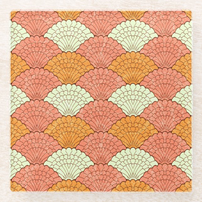 Shell Spectacle: Abstract Sea Patterns Glass Coaster (Front)
