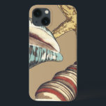 Shell Trio on Khaki iPhone 13 Case<br><div class="desc">Megan Meagher is known for her simple art pieces. This is a great image of decorative art capturing the sea life with a yellow starfish and a blue and red conch shell. Get this fine art print today on Khaki colour on your Zazzle product.</div>