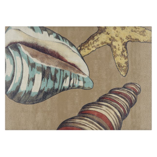 Shell Trio on Khaki Cutting Board (Front)
