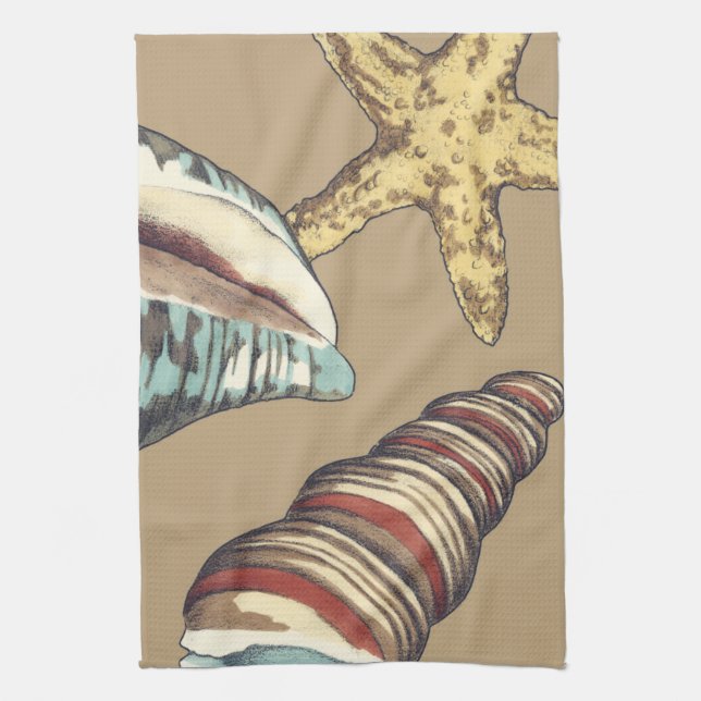Shell Trio on Khaki Tea Towel (Vertical)