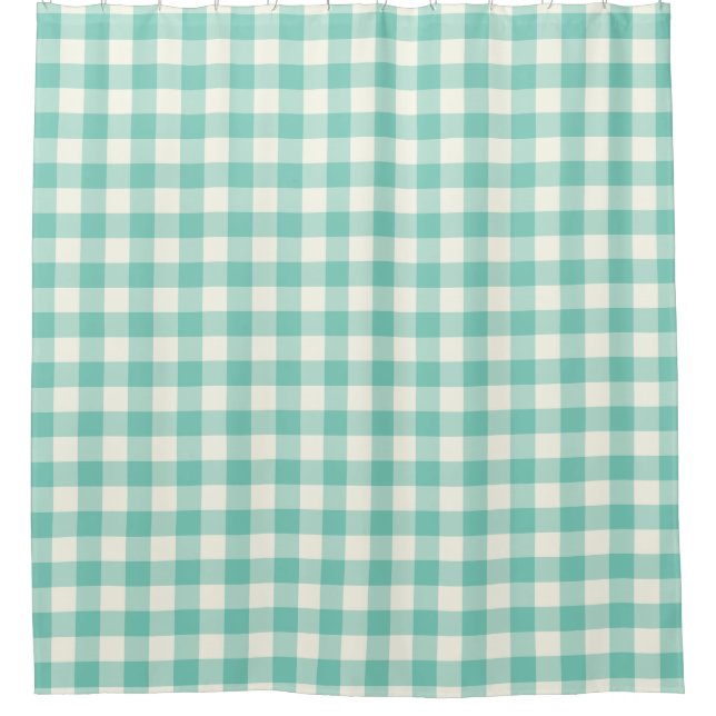 Shell Turquoise Gingham Shower Curtains (Front)