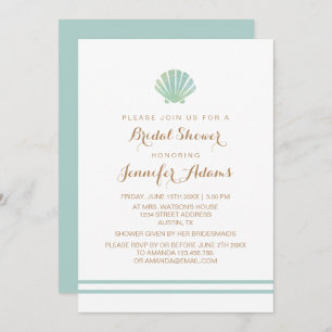 Shell Watercolor Aqua Bridal Shower Invitation