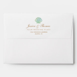 Shell Watercolor Aqua Wedding Envelope