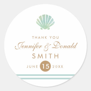 Shell Watercolor Aqua Wedding Favour Sticker