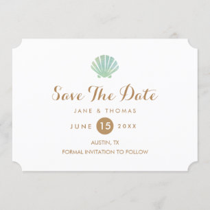 Shell Watercolor Aqua Wedding Save The Date Card