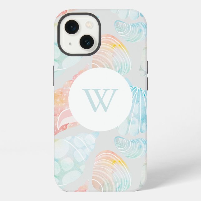 Shell Watercolor Monogram iPhone Case (Back)