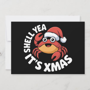 Shell Yea It's Xmas Christmas Crab Santa Hat Invitation