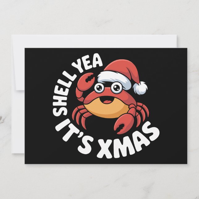 Shell Yea It's Xmas Christmas Crab Santa Hat Invitation (Front)