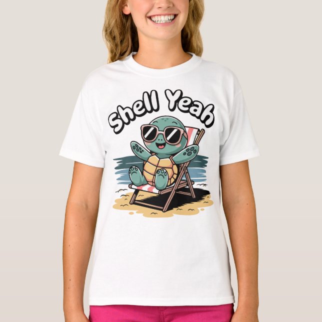 Shell Yeah Cute Turtle Lover Pun Funny T-Shirt (Front)