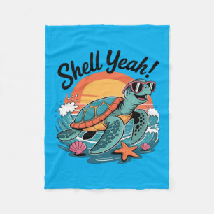 Shell Yeah Cute Turtle Ocean Beach Pun Summer Fleece Blanket