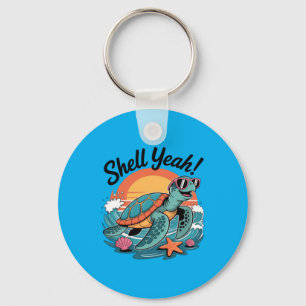 Shell Yeah Cute Turtle Ocean Beach Pun Summer Key Ring