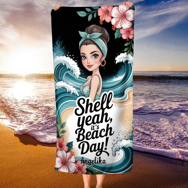 Shell Yeah It’s Beach Day Blue Ocean Wave Towel (Creator Uploaded)