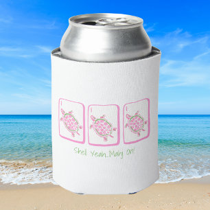 Shell Yeah... Mahj On! Pink Sea Turtle Mahjong Can Cooler