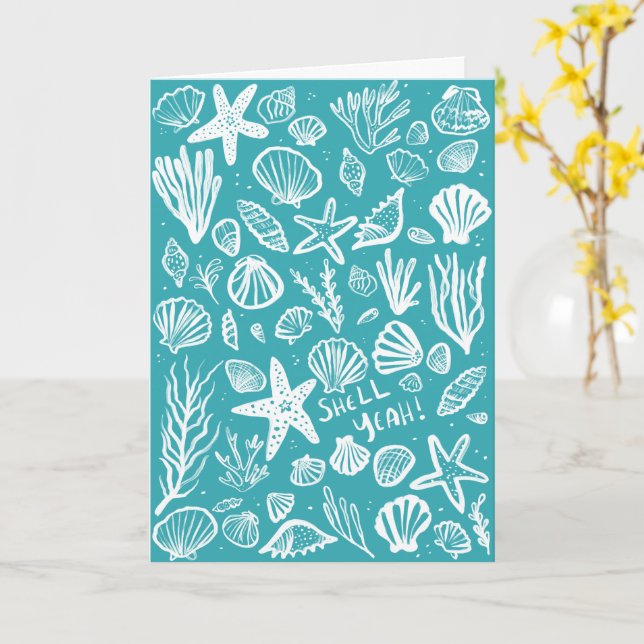 SHELL YEAH Seashell Beach Birthday Congratulations Card (Yellow Flower)