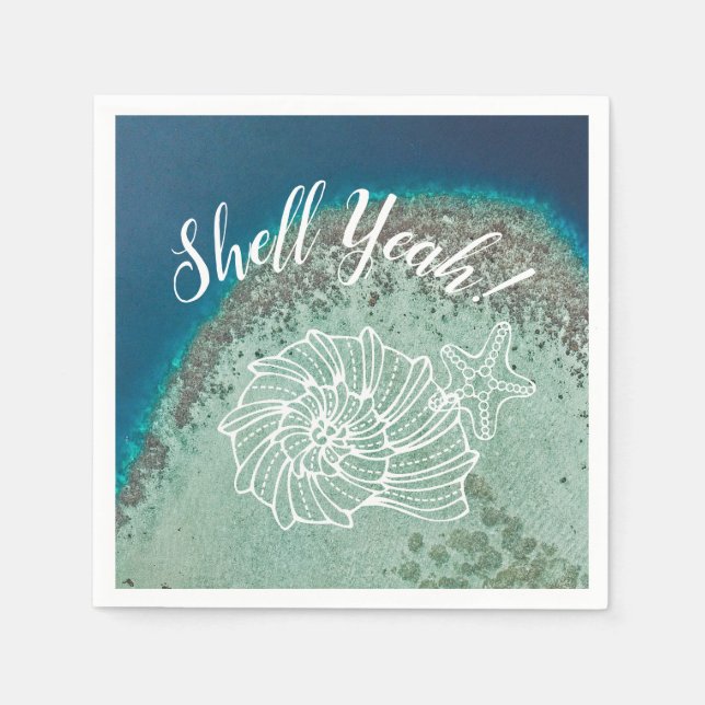 Shell Yeah! with Sea Shells on Virgin Island Water Napkin (Front)
