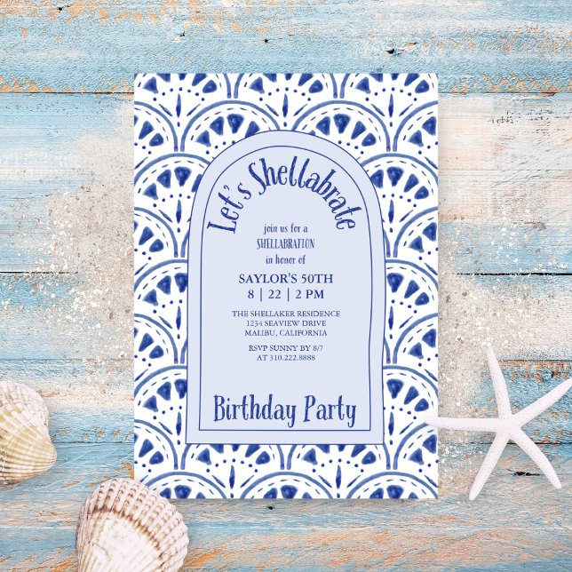 Shellabrate Scallop Sea Shells Beach Birthday Invitation (Creator Uploaded)