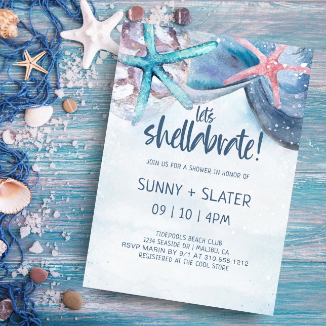 Shellabration | Beach Seashells Wedding Shower Invitation (Creator Uploaded)