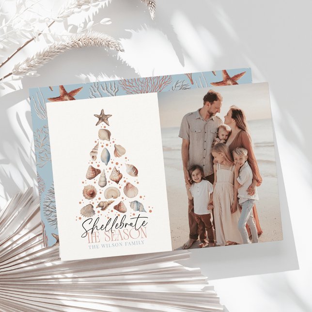 Shellebrate Seashell Christmas Tree Photo Holiday Card (Creator Uploaded)