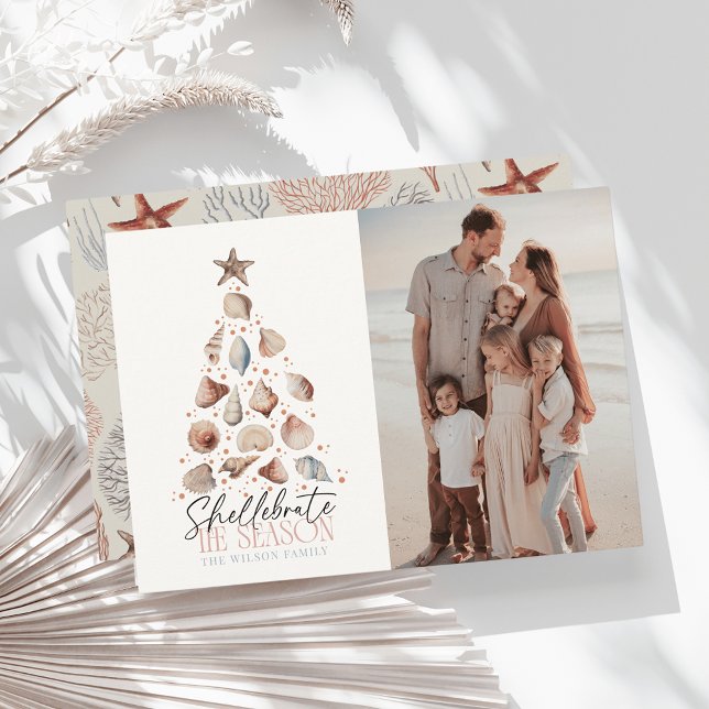 Shellebrate Seashell Christmas Tree Photo Holiday Card (Creator Uploaded)