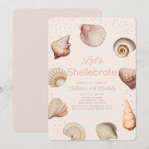 Shellebrate Seashell Realistic Pink Birthday Invitation