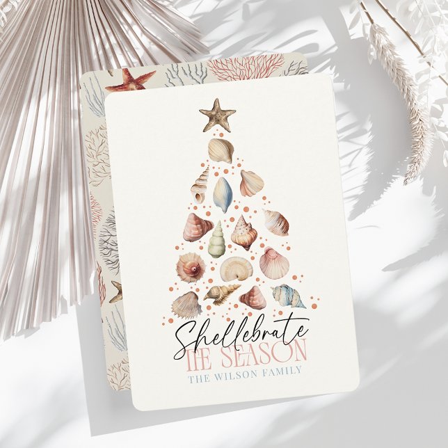 Shellebrate the Season Seashell Christmas Tree Holiday Card (Creator Uploaded)
