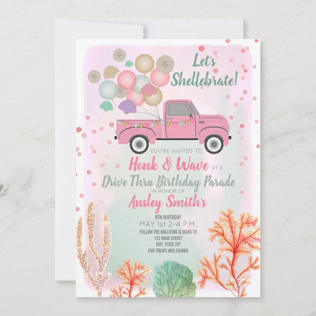 Shellebrate Under The Sea Drive Thru Birthday Invitation (Front)