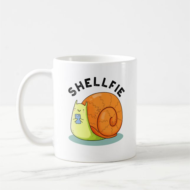 Shellfie Funny Snail Selfie Pun  Coffee Mug (Left)