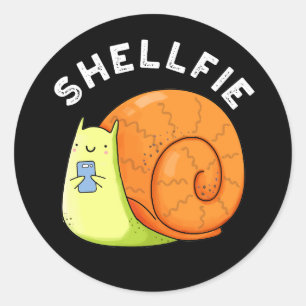Shellfie Funny Snail Selfie Pun Dark BG Classic Round Sticker