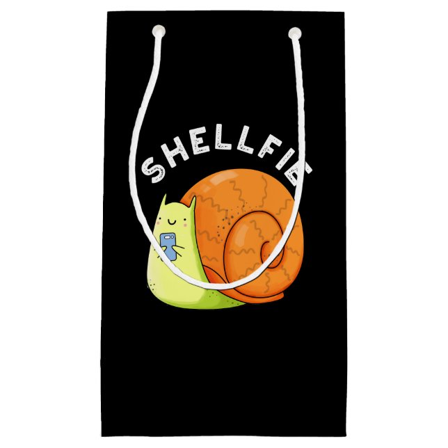 Shellfie Funny Snail Selfie Pun Dark BG Small Gift Bag (Front)